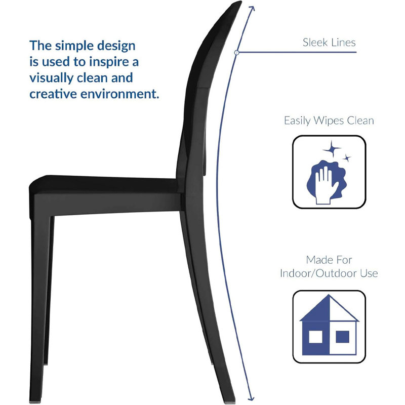 Black Transparent Polycarbonate Stacking Side Chairs, Set of 4