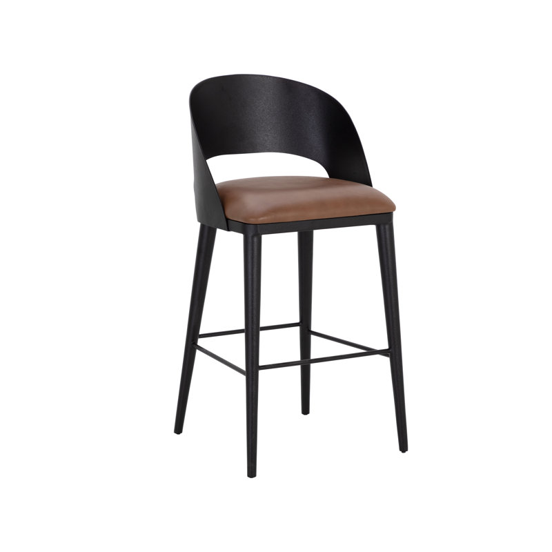 Dezirae Barstool - Black - Cognac Leather, Black/Cognac, Bar Stool (29.75" Seat Height)