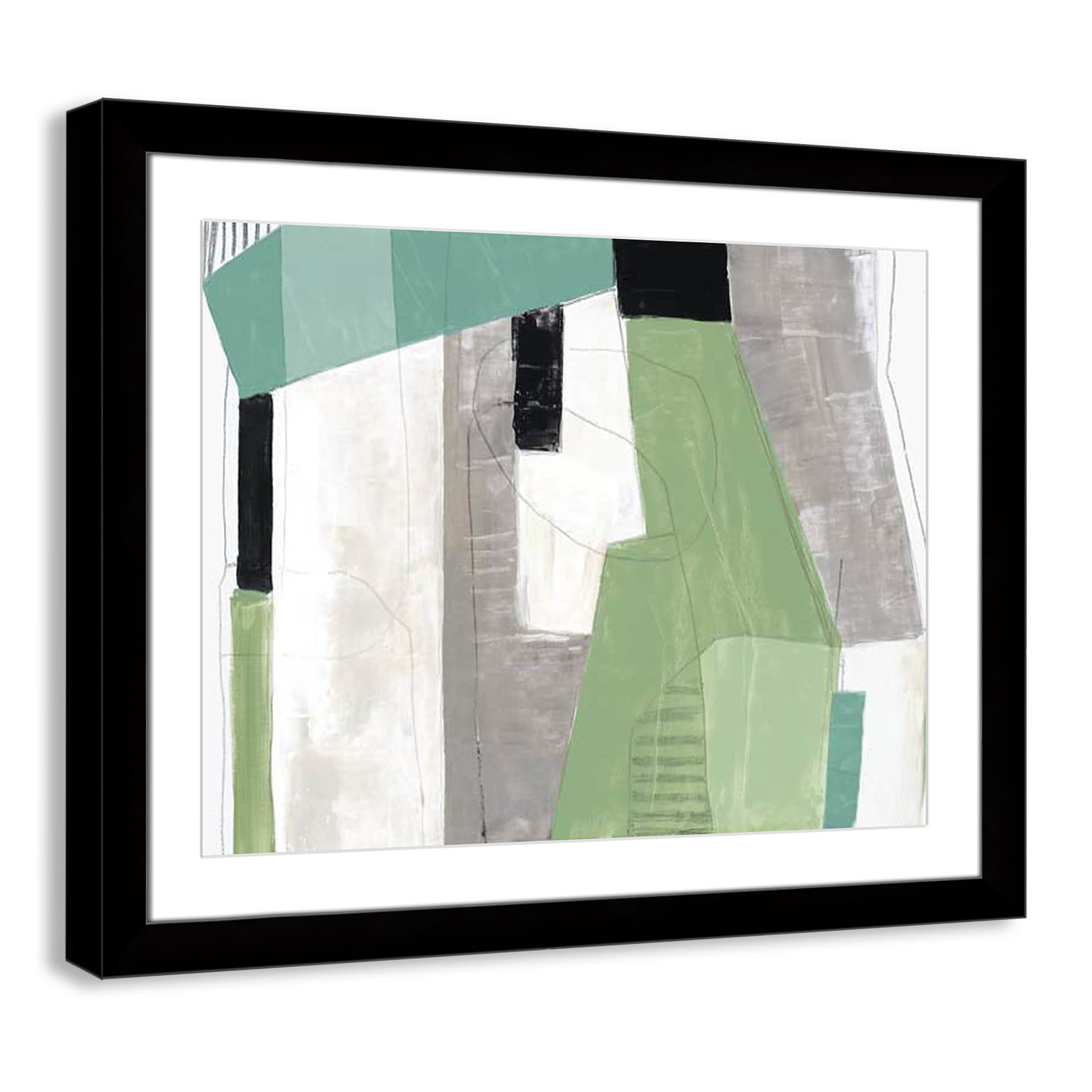 Evergreen Essence Print, 25" H x 31" W x 1.25" D, Black Cube Frame - Matted Fine Art Paper Print, White
