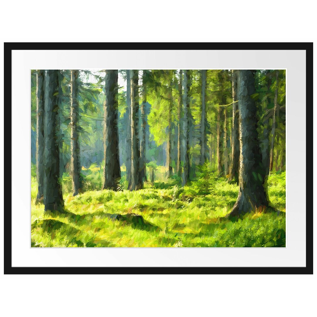 Gerahmtes Papierbild Sonniger Tagim Wald