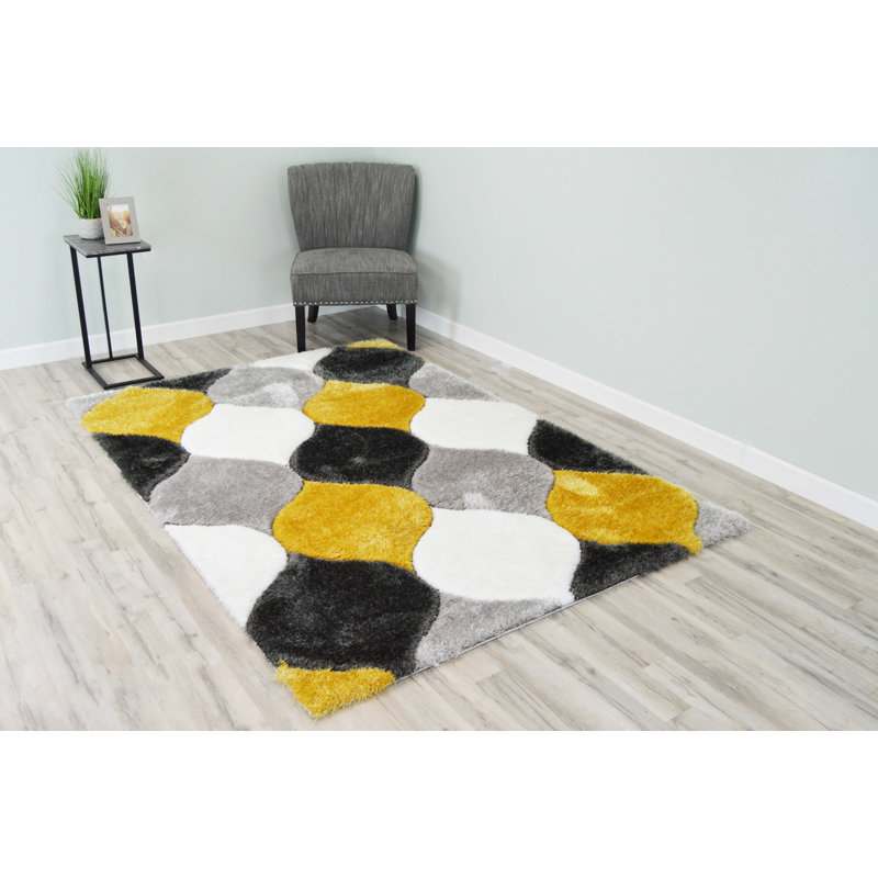Tapis noir / gris / jaune Hatha, Rectangle 5 pi 2 po x 7 pi 5 po