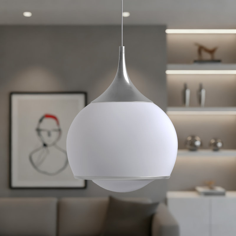 1-Light Dimmable Integrated LED Pendant, Polished Nickel, 72.25" H X 14" W X 14" D