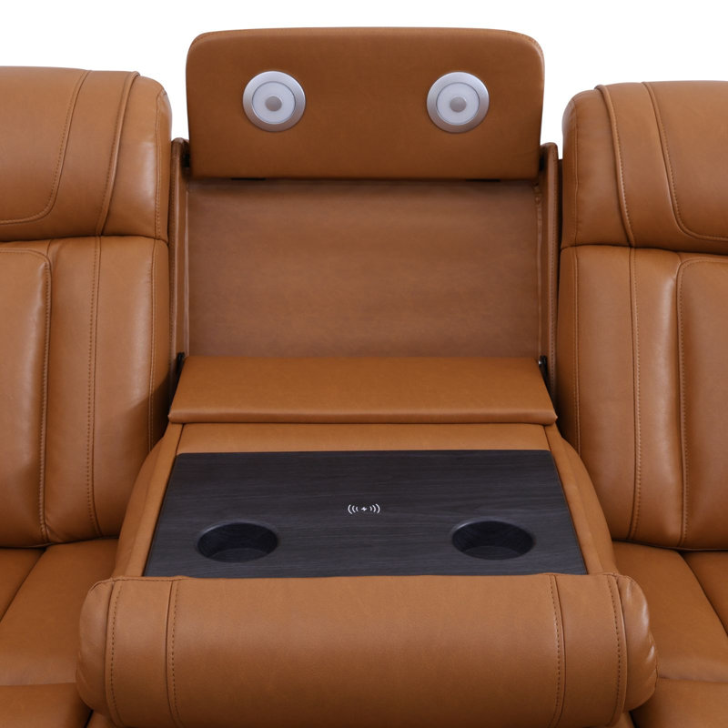 Modulaire moderne inclinable électrique 3 pièces avec chargement sans fil, console de rangement, porte-gobelets, ports USB et éclairage DEL