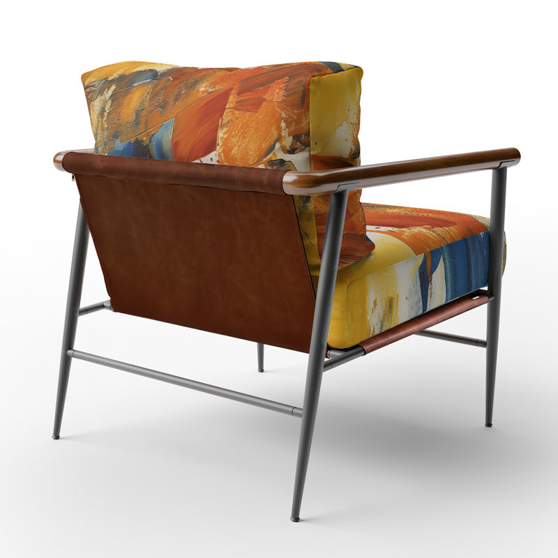 Fauteuil d'appoint tapissier abstrait orange et bleu royal Evening Glow, Noir