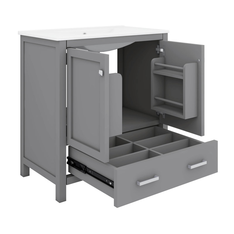 Meuble-lavabo 30 po avec lavabo simple, tiroir, Gris