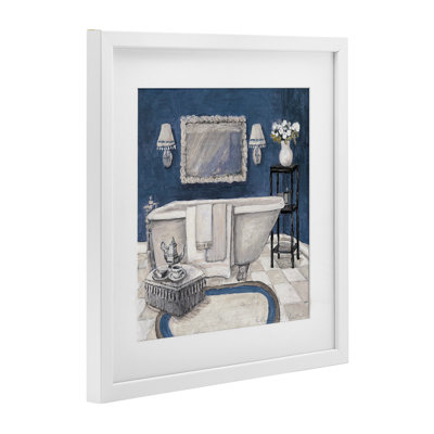 Peaceful Blue Bath Framed Print Under Glass, design by Charlene Olson