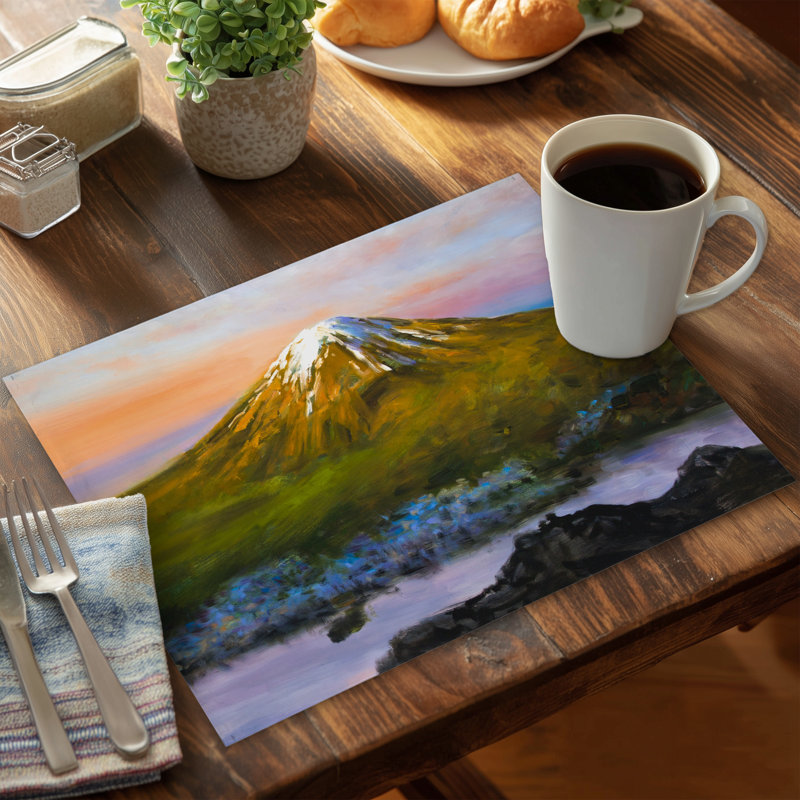 Landscape Mount Fuji Polyester Placemat | Home Decor - Trees Blue