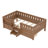 Twin Kids Floor Bed with Stairs, Rails and Slats,Twin Size Montessori Floor Bed with Bookshelf and 2 Storage Drawers,Easy Assemble Montessori Beds Frame,Natural-251181159-251181158