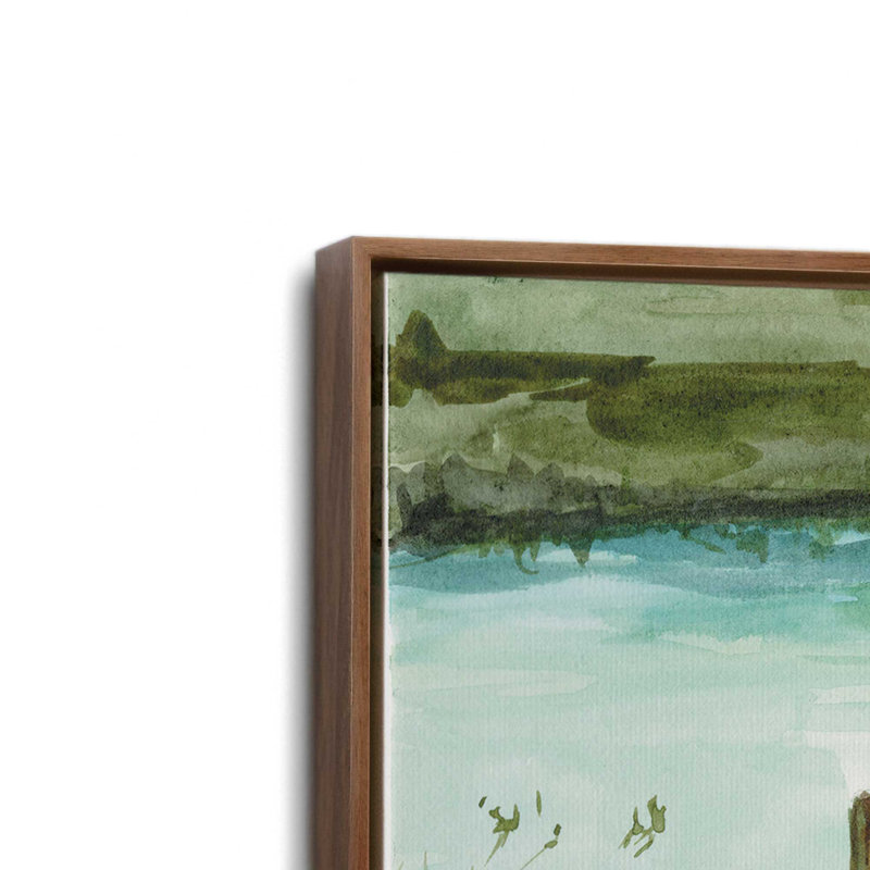 «Lone Canoe» par Molly Mattin, reproduction d'art, H 21,5 po x l 31,5 po, Brun, Toile avec cadre