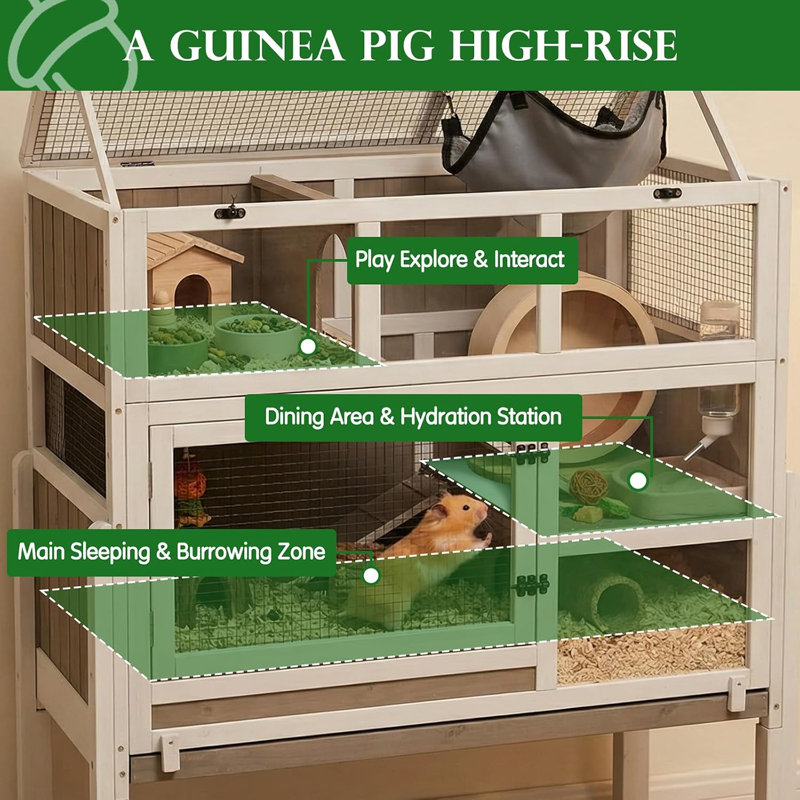  Grandes cages à cochons d'Inde, 3 étages d'intérieur avec cochons d'Inde avec support, cage à hérissons, cage à lapin avec plateau coulissant, toit rabattable, hamac confortable