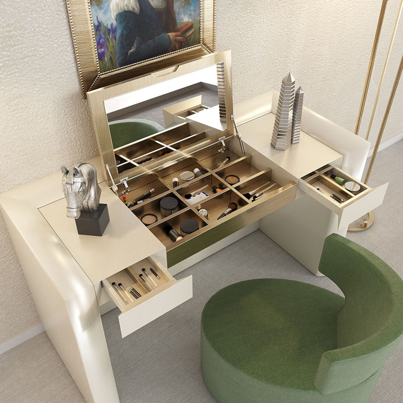 Ensemble de coiffeuse avec tabouret et miroir, Mat