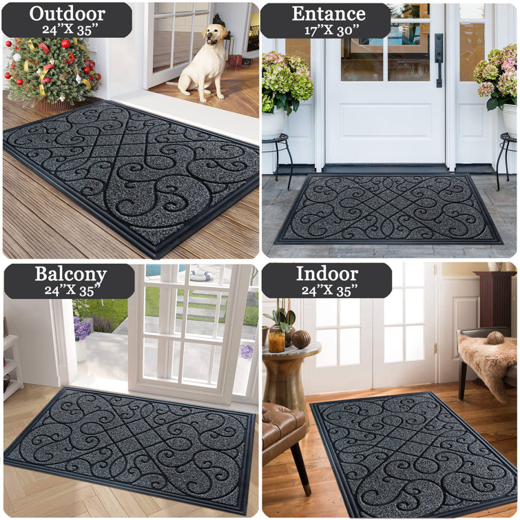 Black Door Mat 17x30 Indoor Outdoor Doormat Non-Slip Grey Entryway Mat  Carpet