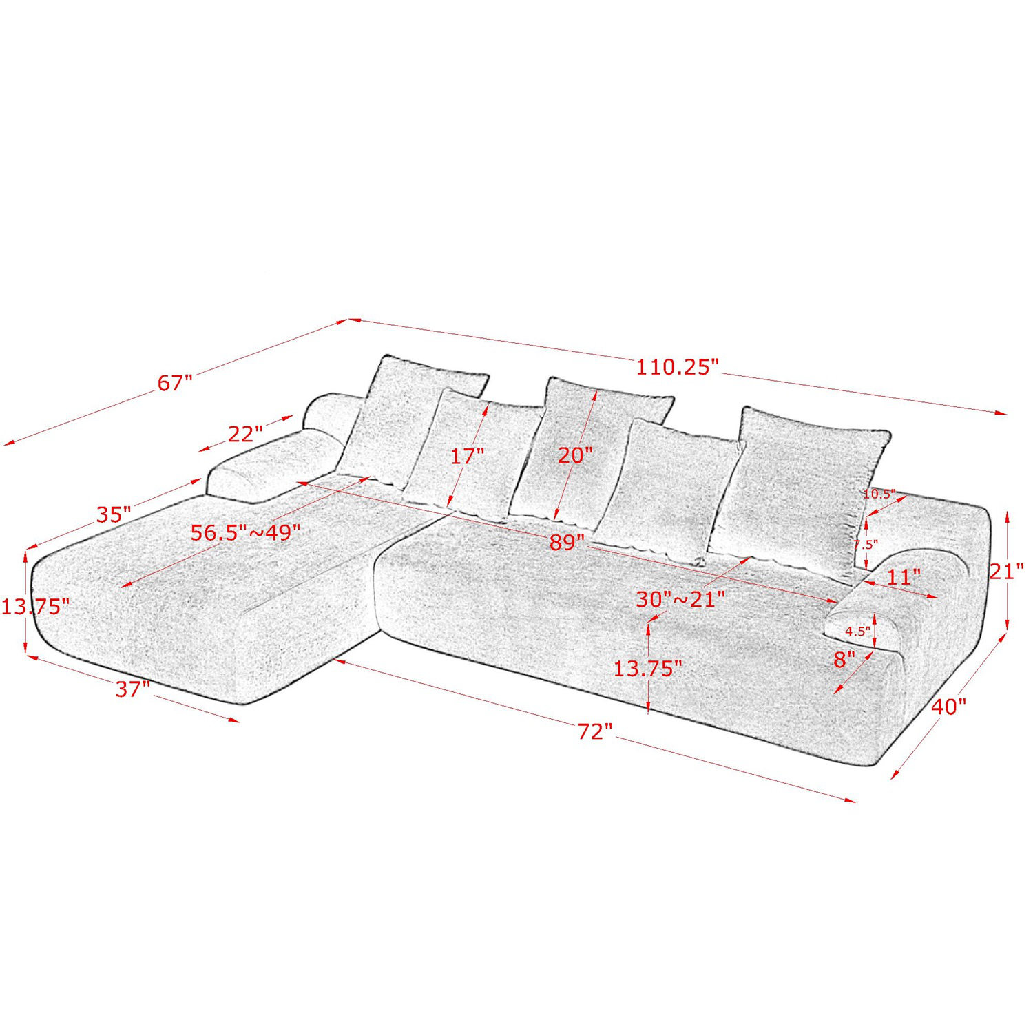 Modern Upholstered L-Shape Sectional Sofa
