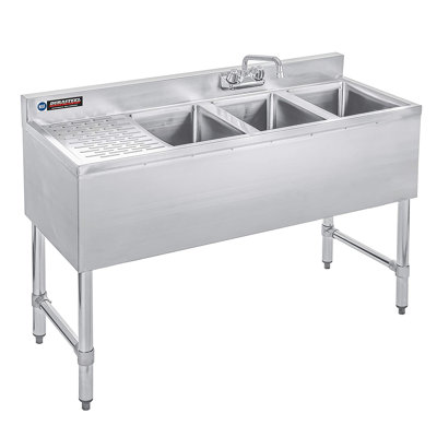 Évier de bar commercial à triple cuve avec égouttoirs à gauche - format de cuve 10 po x 14 po x 10 po - Certifié NSF