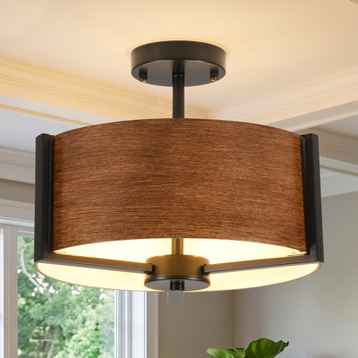 3 - Light 15" Farmhouse Rustic Steel Drum Flush Mount Ceiling Light With Metal Shade for Kitchen, Hallway, Living Room, Bedroom, Dining Room