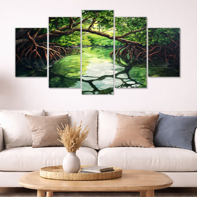 Mangrove Mysteries Swamp In Florida - River Decor Print Wall Art 5 Panel
