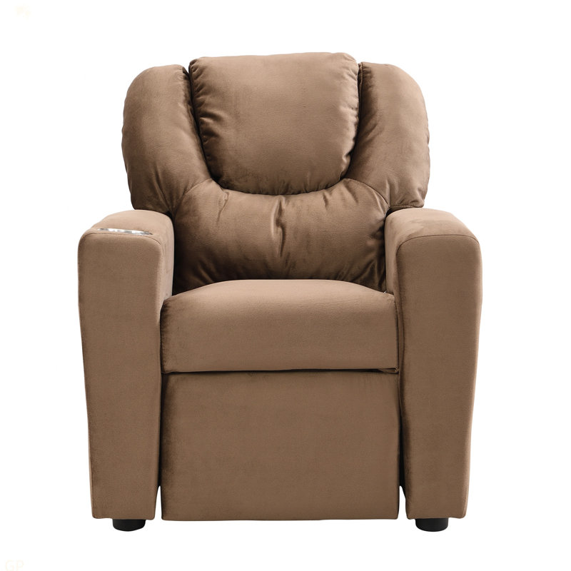 Kids Recliner Chair, Kids Upholstered Couch With One Cup Holder, Footrest, Backrest, Toddlers Velvet Recliner With Headrest And Footrest
