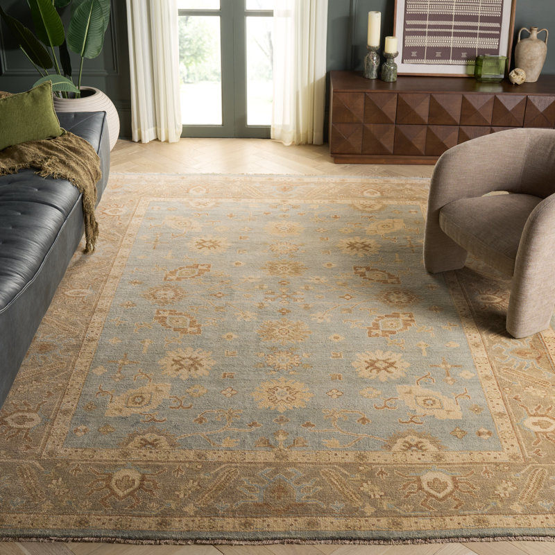 Oushak Orienal Hand Knotted Wool Light Blue/Beige Area Rug, Rectangle 8' x 10'