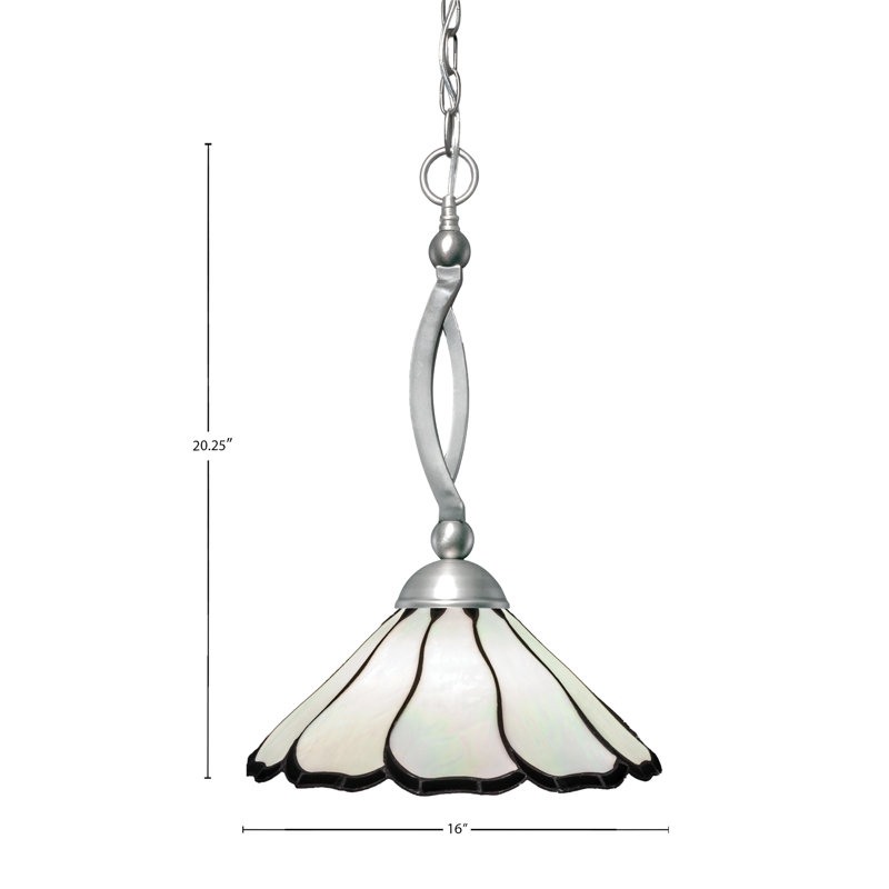 Bow Chain Hung Pendant Glass, Brushed Nickel, 20.25", Pearl and Black Flair Tiffany