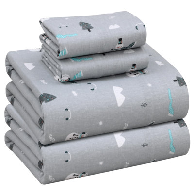 100% Cotton Flannel Sheet Set 4 Piece Warm Cozy Fall Sheets 16 inch Deep Pocket Bed Sheets