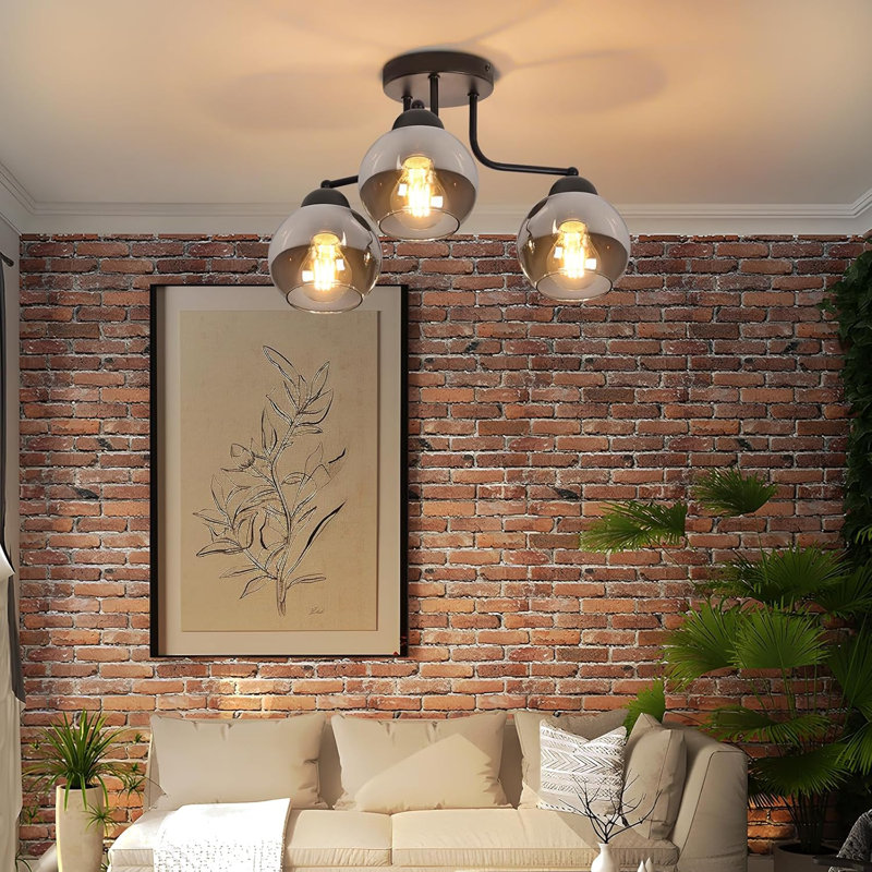 3-Light Black Glass Flush Mount 