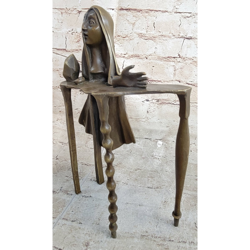 Tête désincarnée flottant au-dessus d'une table - Sculpture effrayant en bronze surréaliste par Dali