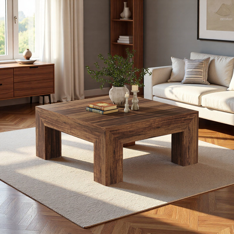 Table basse carrée 39,37 po, Bois brun foncé