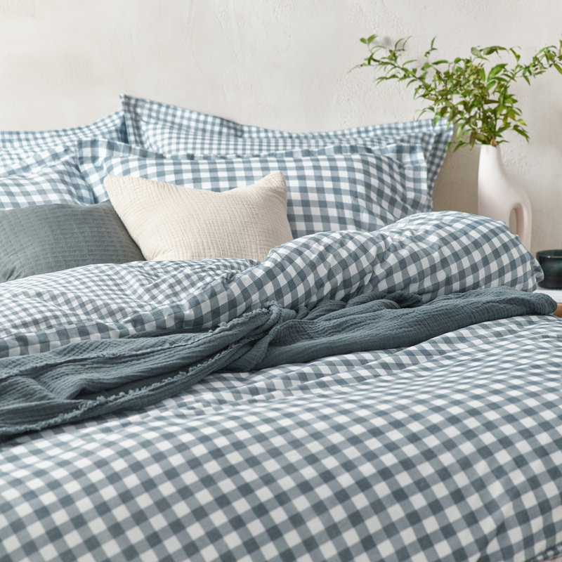 Barton Gingham Check Duvet Cover Set, King Duvet Cover + 2 Standard Pillowcases, Navy/White