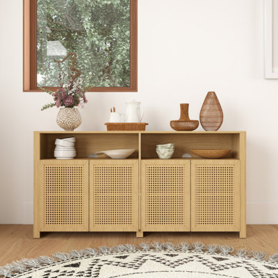 Mid Century Modern Rattan Sideboard Buffet With Storage