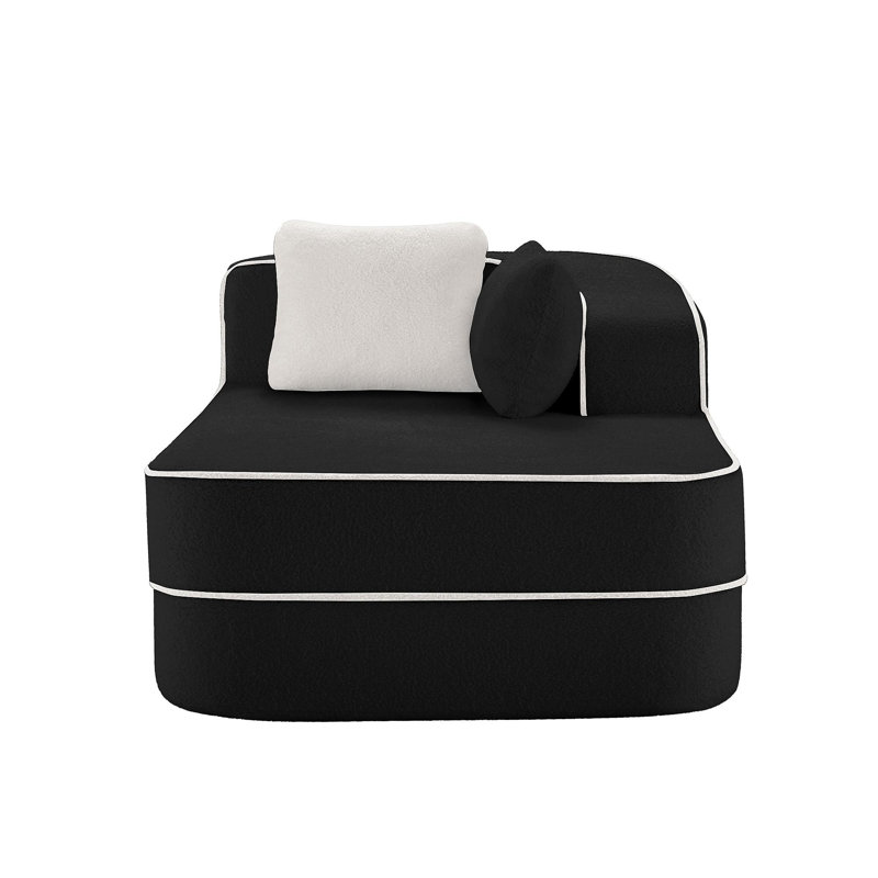 ELYSEES Right Chaise Sofa W/Pillows Teddy Fabric, Black