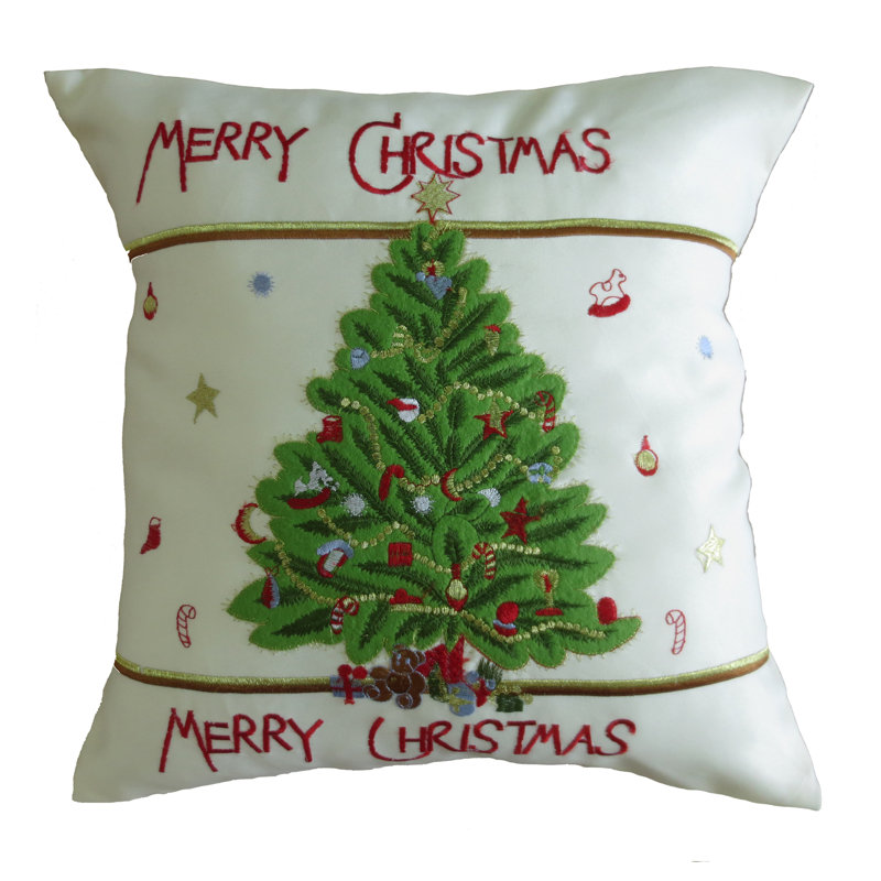  Decorative Embroidered Merry Christmas with Applique Christmas Tree Design Throw Pillow
