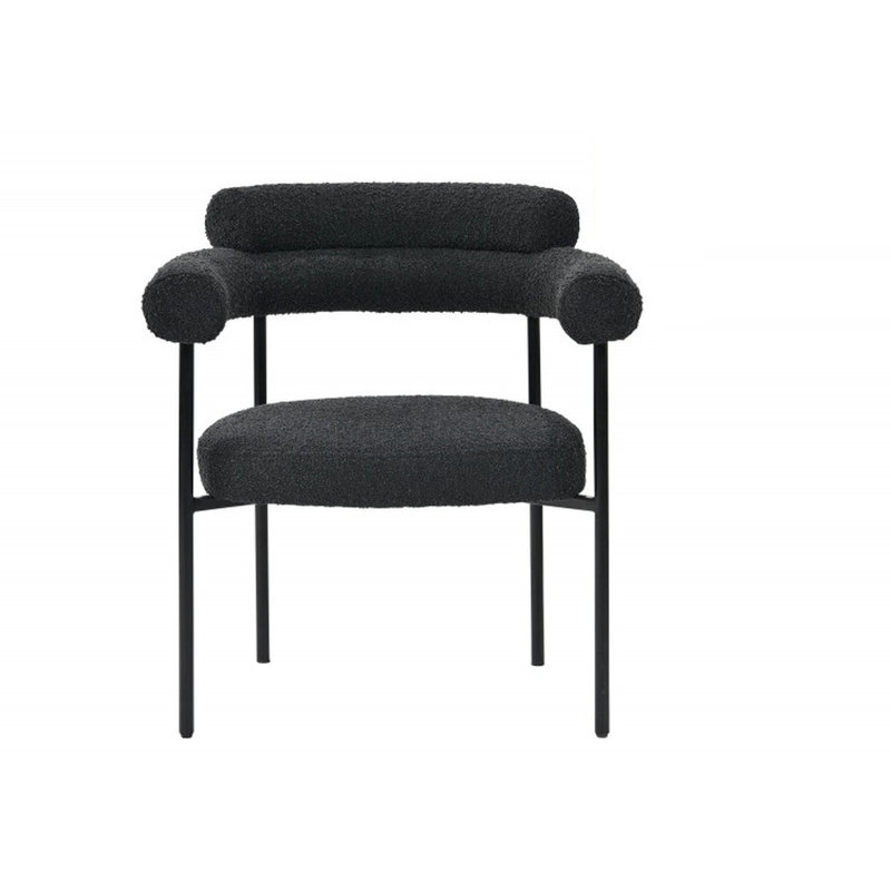 De 2 fauteuils rembourrés Boucle avec pieds en métal noir pour la cuisine, Noir, Noir