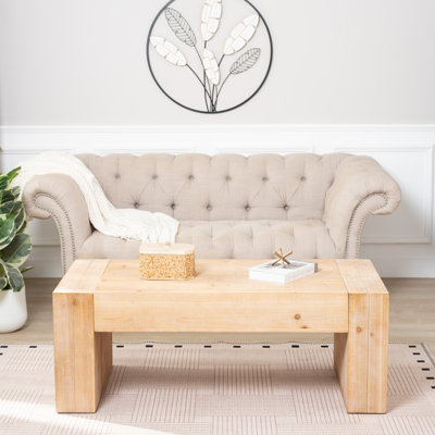 Wood Single Coffee Table,49-Inch Farmhouse Coffee Table,Natural