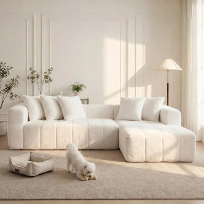 107.9“Boneless Couches L Shaped Cloud Couch Modular Sectional Sofa with Chaise, Boucle  Channel Tufted Design, Living Room Furniture .