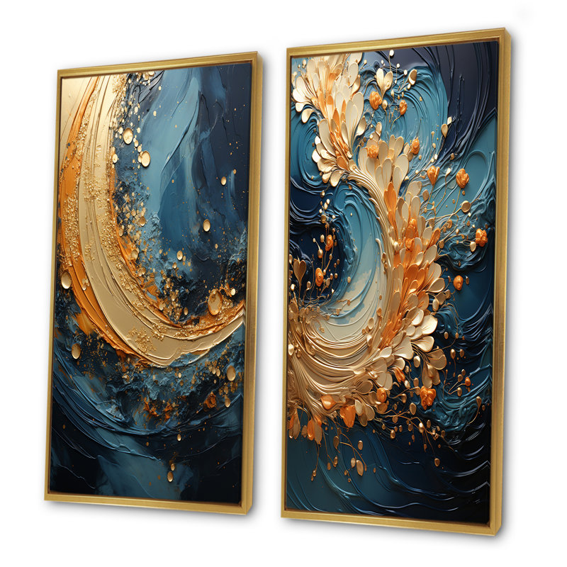 Golden Sapphire Surge - ensemble de 2 reproductions d'art sur toile, Encadrement doré, H 40 po x l 41 po