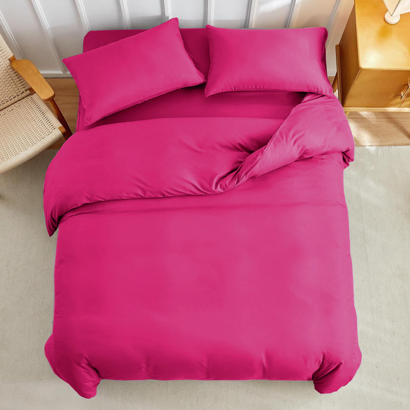 Super Soft Microfibre Reversible Plain Duvet Cover Set, Super King Duvet Cover Set + 2 Pillowcases, Pink