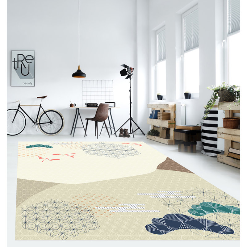 Bergevin Vinyl Machine Printed Area Rug, Rectangle 3'3.4" x 4'11.1"