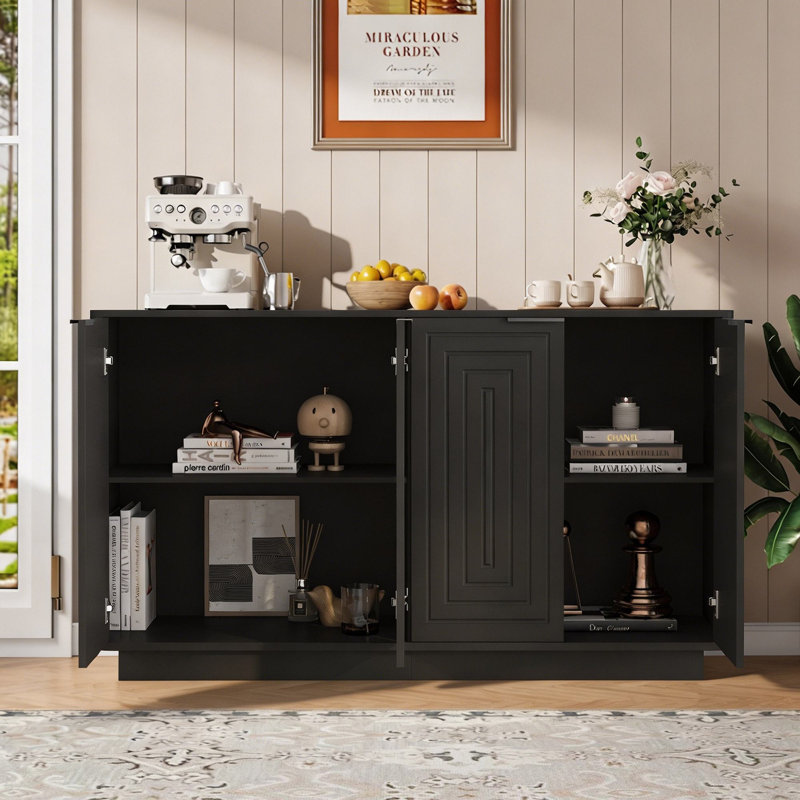 Buffet 55,1 po avec tablettes réglables, Noir