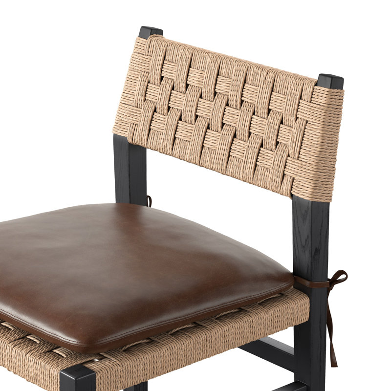 Hamlin Leather Dining Chair, Distressed Black Ash