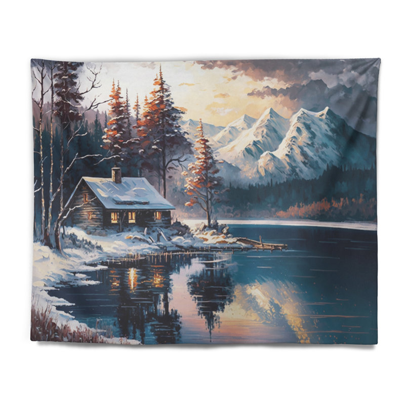 Tapisserie d'hiver en polyester sur le lac, H 32 po x l 39 po