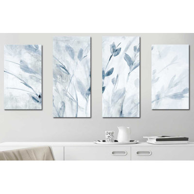 " Blue Misty Leaves " 4 - Pieces Painting Print