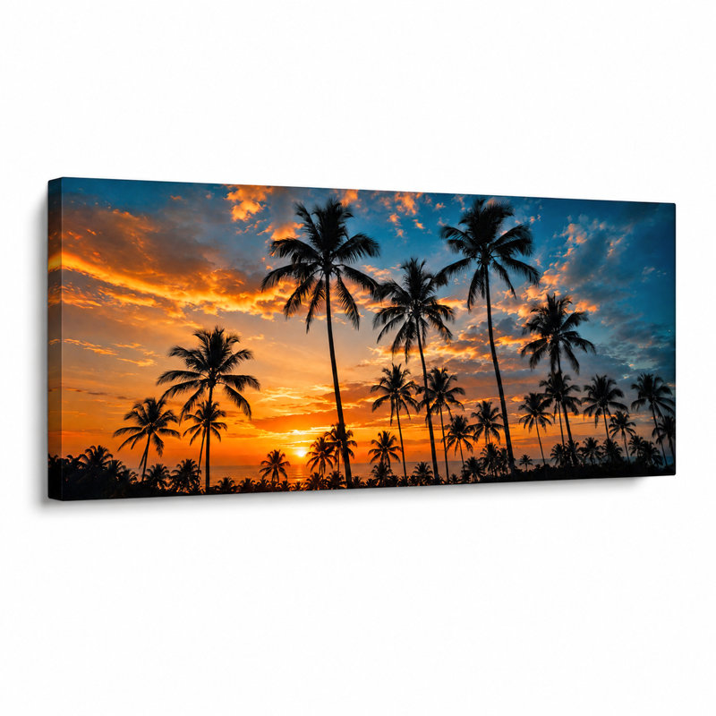 «Tropical Palm Sunset», art mural sur toile tendue, 24"H x 48"W x 1.5"D