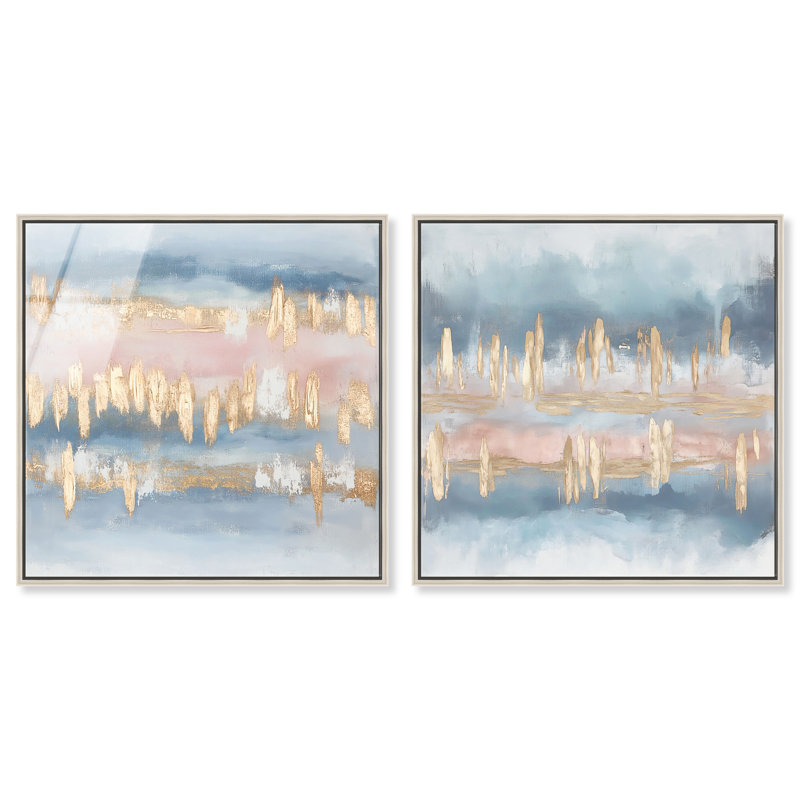 Ensemble de décorations murales bleues Skyline Luster Duo par Art Remedy, cadre argenté, 12 x 12, H 13 po x l 13 po