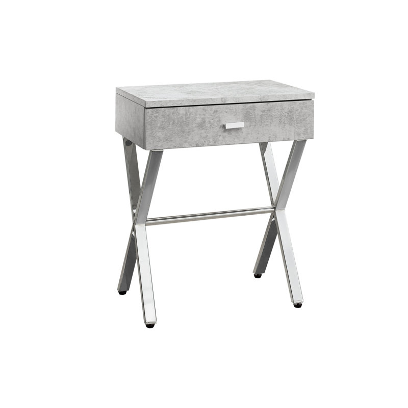 Side Table with Metal X Base Frame, Gray, Silver