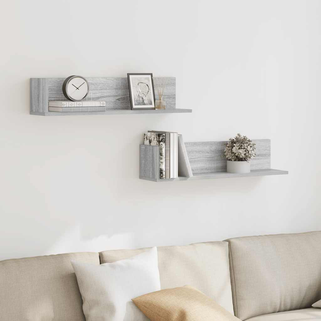 Vidaxl Wall Shelves 2 Pcs Grey Sonoma 75X16.5x16.5 Cm Engineered Wood - Image 2
