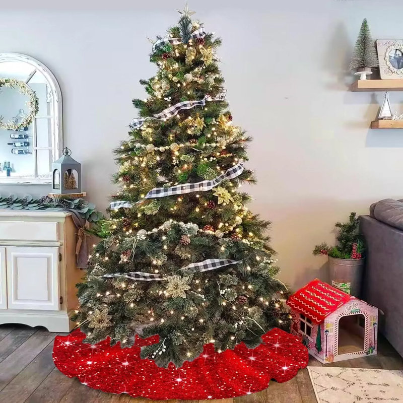 Jupe d'arbre de Noël 35 po Sequin, H 1 po x l 47 po x P 47 po, Rouge