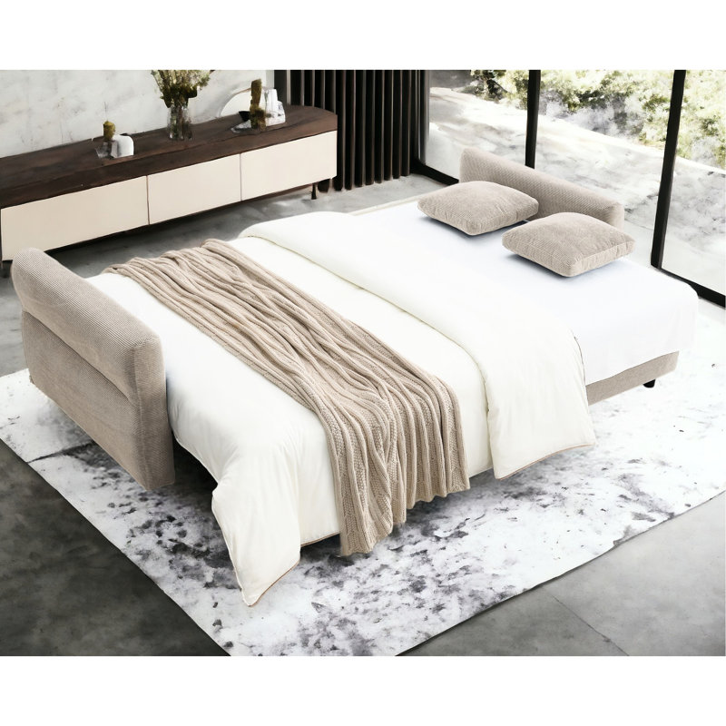 Canapé-lit en tissu beige - 93 po Lit profond avec rangement à livraison sécurisée de 231,78 lb, Beige