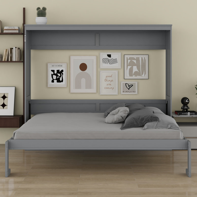 Lit escamotable peu encombrant, Gris, Grand lit