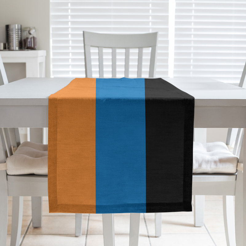 Chemin de table basket New York, L 90 po x l 16 po, Orange, bleu et noir, Sergé de coton