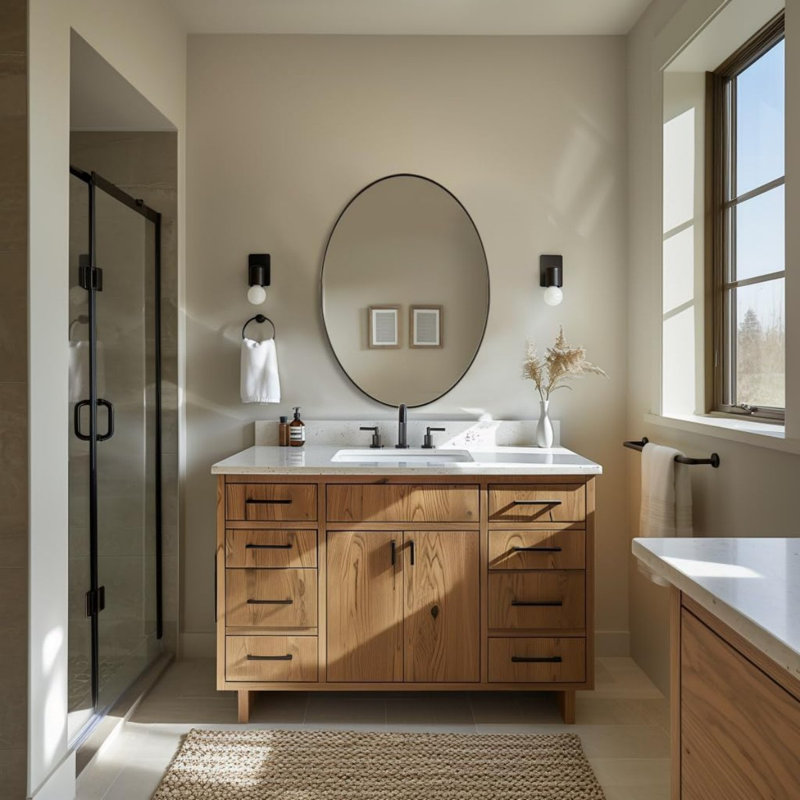 Kaitlee Modern Oval Bathroom Vanity Wall Mirror | Stainless Steel Frame, Brushed Bronze, 32" x 24", Oval